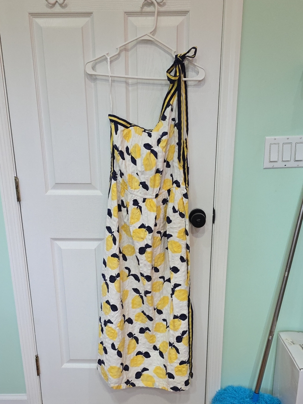 LOFT Yellow Floral One-Shoulder Dress with Navy Trim